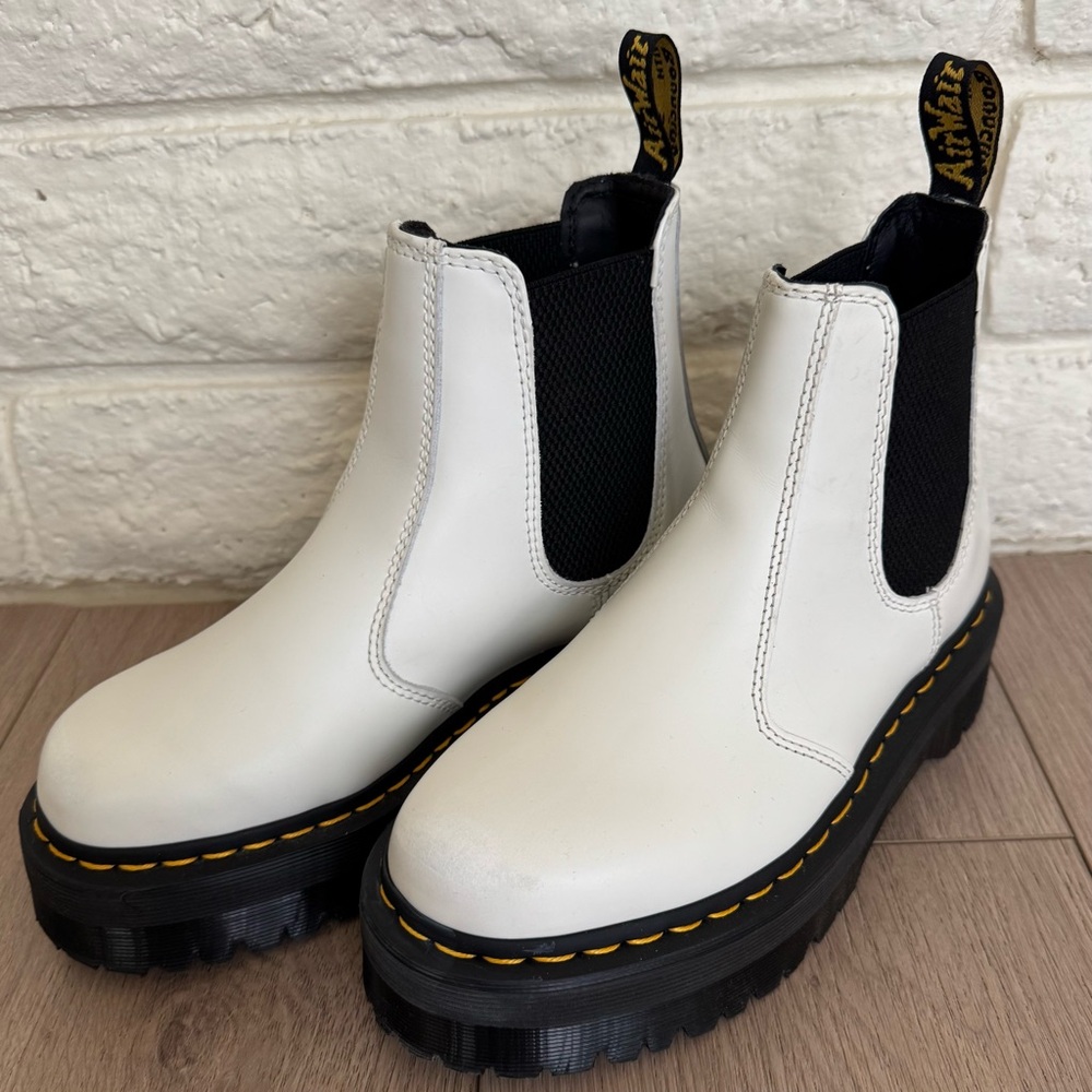 Dr. Martens White Chelsea Platform Boots Size 7 - includes Kiwi scuff repair
